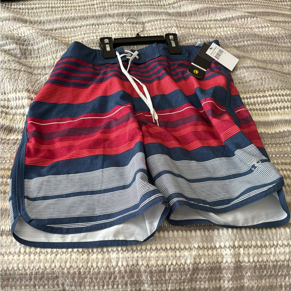 Ocean Current Red and Blue Striped Board Shorts Sz 34